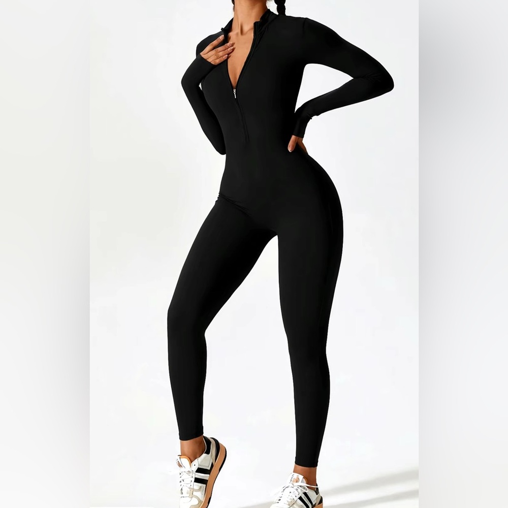 Black Zip Front Jumpsuit | Size M | Stretchy
